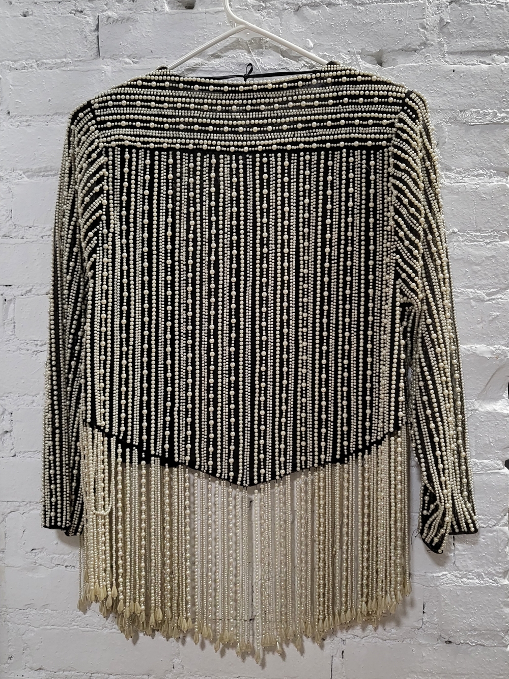 Nasty Gal Black & Ivory Beaded Fringe Open-Front Cardigan - Picture 3 of 6